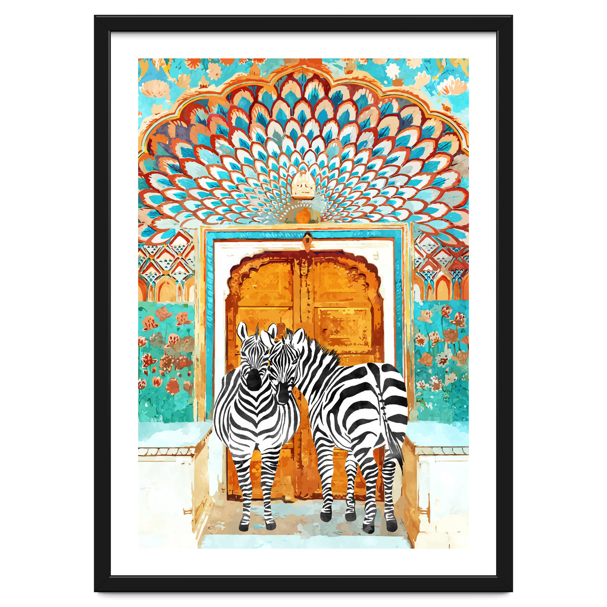 Take Your Stripes Wherever You Go Painting, Zebra Wildlife Architecture, Indian Palace Door Painting