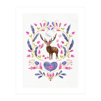 Floral Stag | Pink And Blue (Print Only)