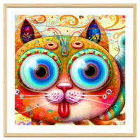 Chaotic and Colorful Fantasy Cat sticking out its Tongue