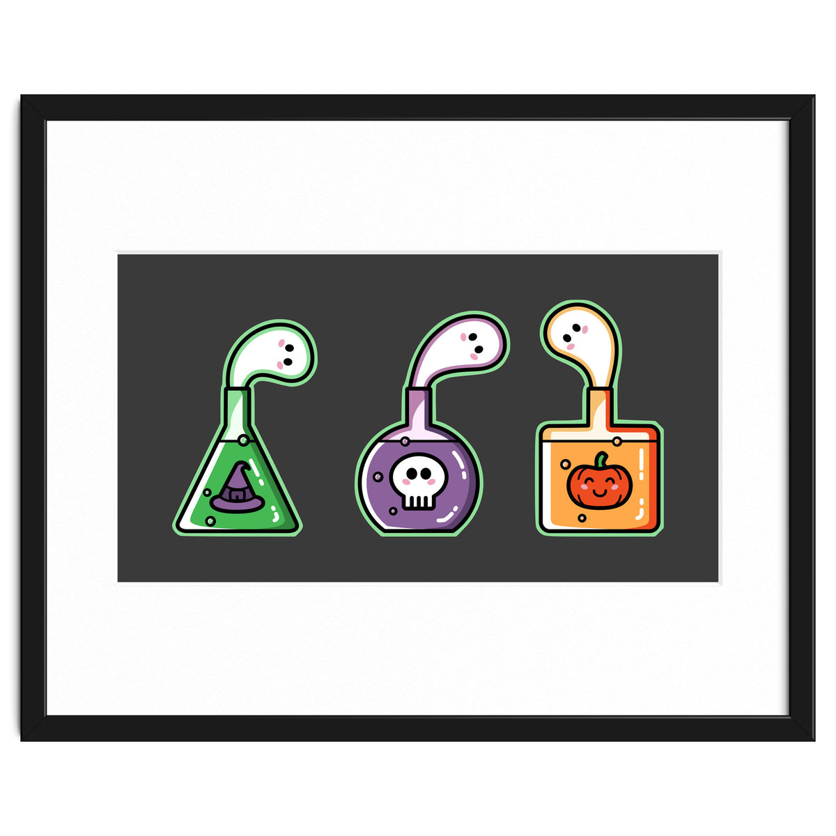 Kawaii Cute Halloween Potions - witches hat, skull, pumpkin, ghosts