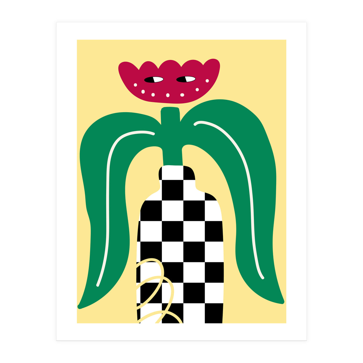 Flower Character in Checker Vase (Print Only)