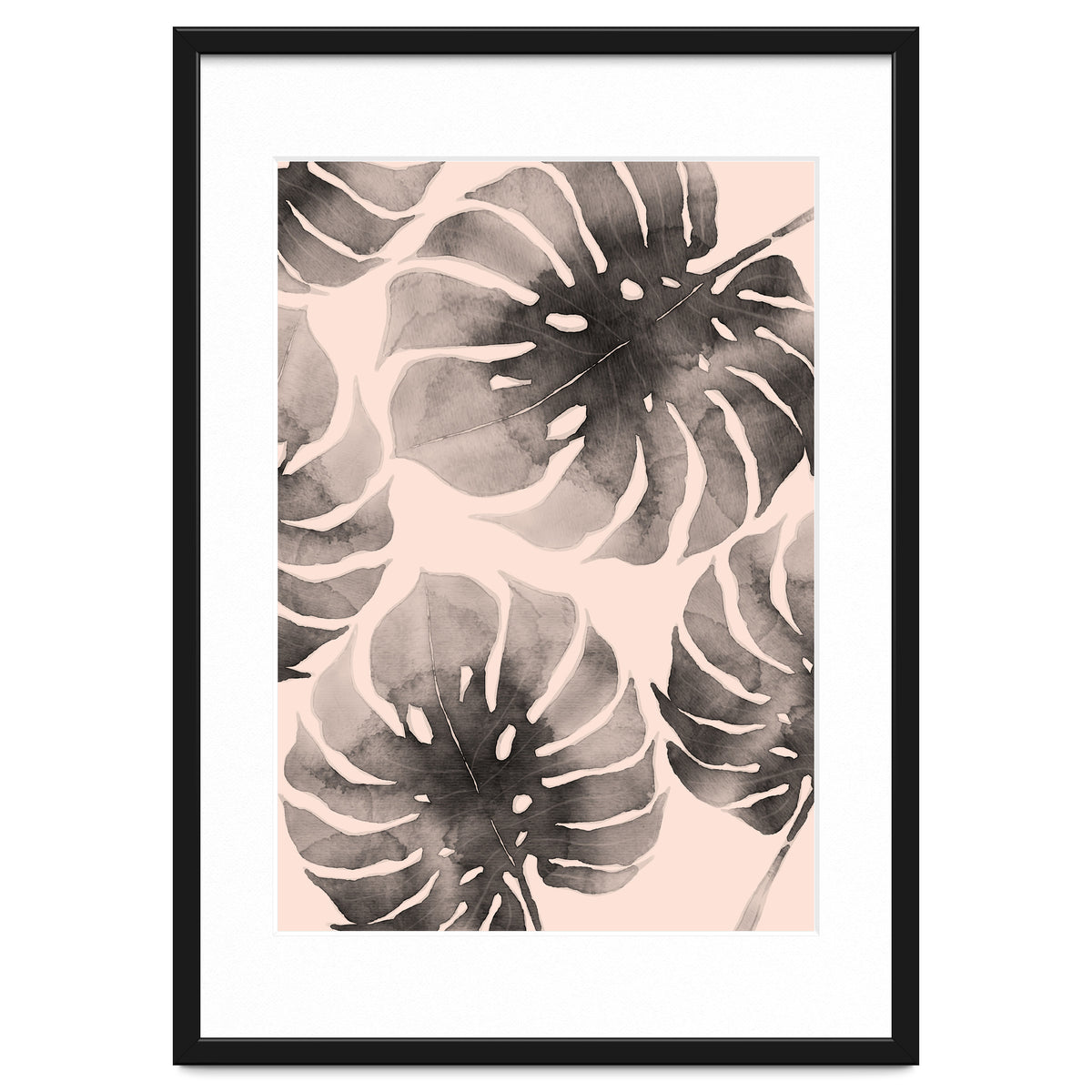 Monstera pink and gray watercolor