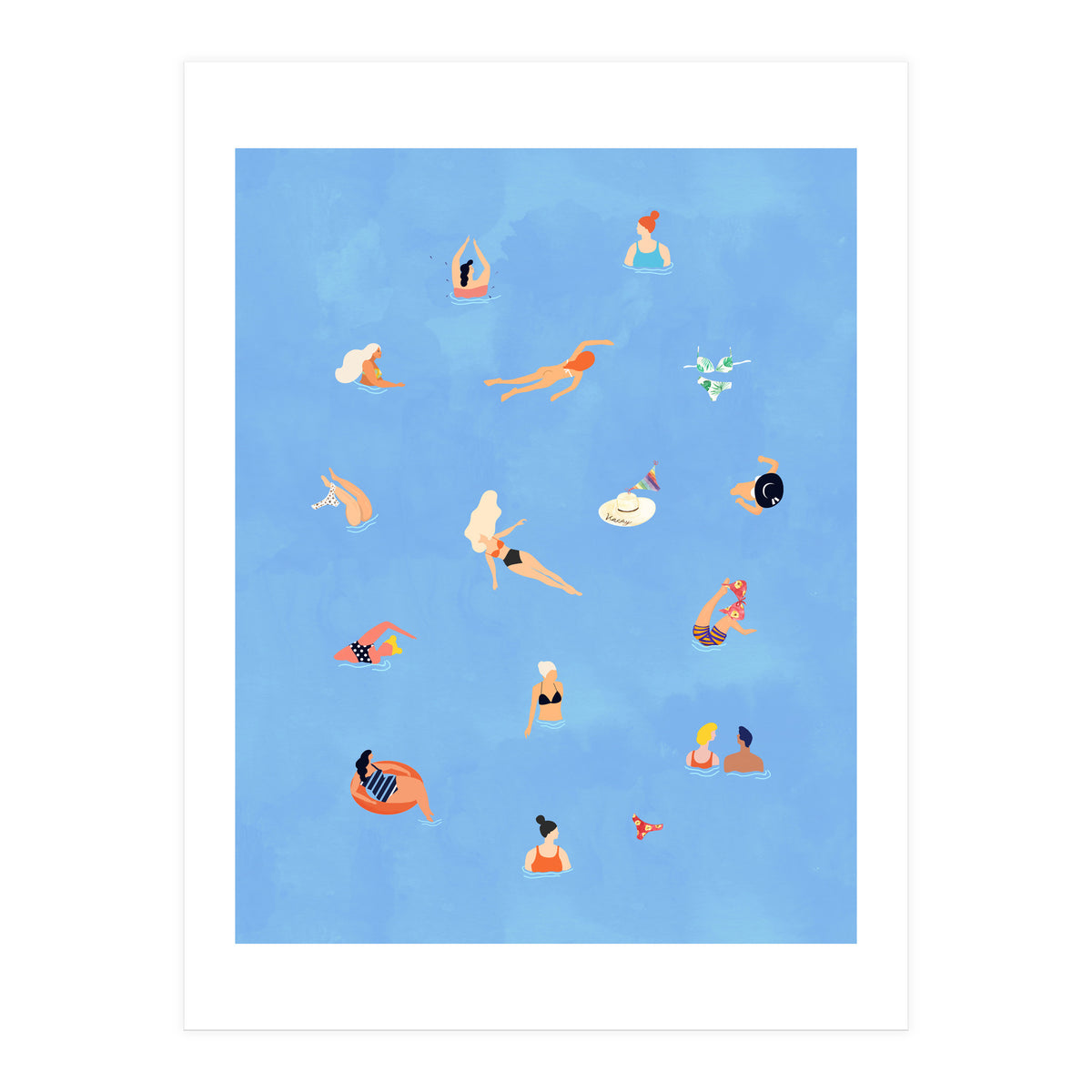 Summer Weekend in The Ocean Watercolor Swim Painting | Travel People Chic Eclectic Boho Fun (Print Only)