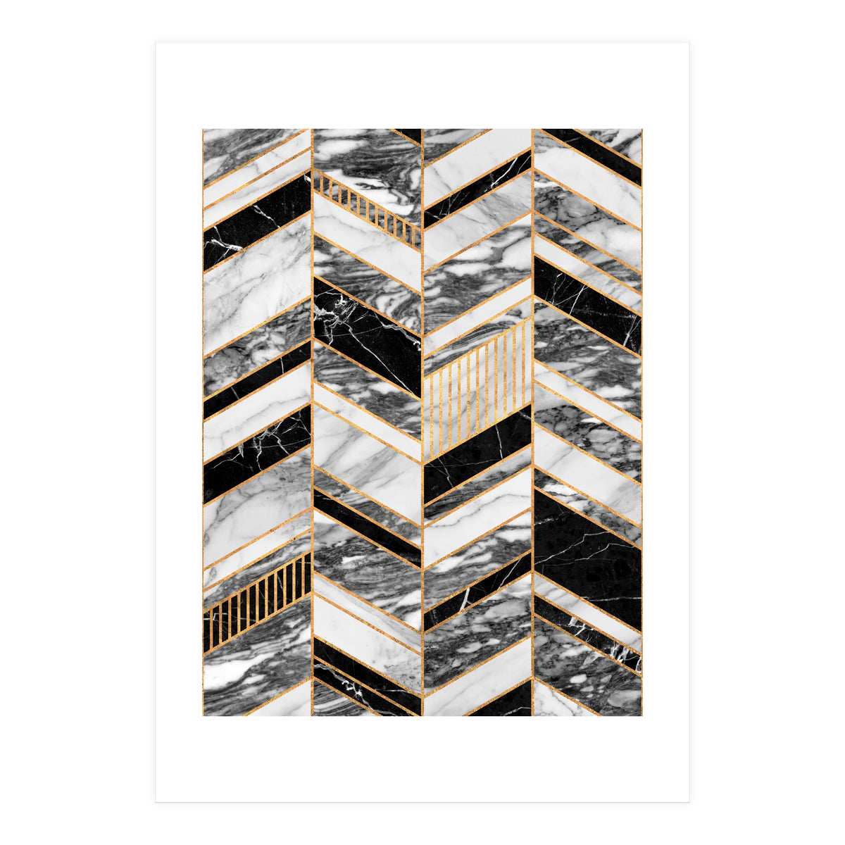 Abstract Chevron Pattern - Black and White Marble (Print Only)