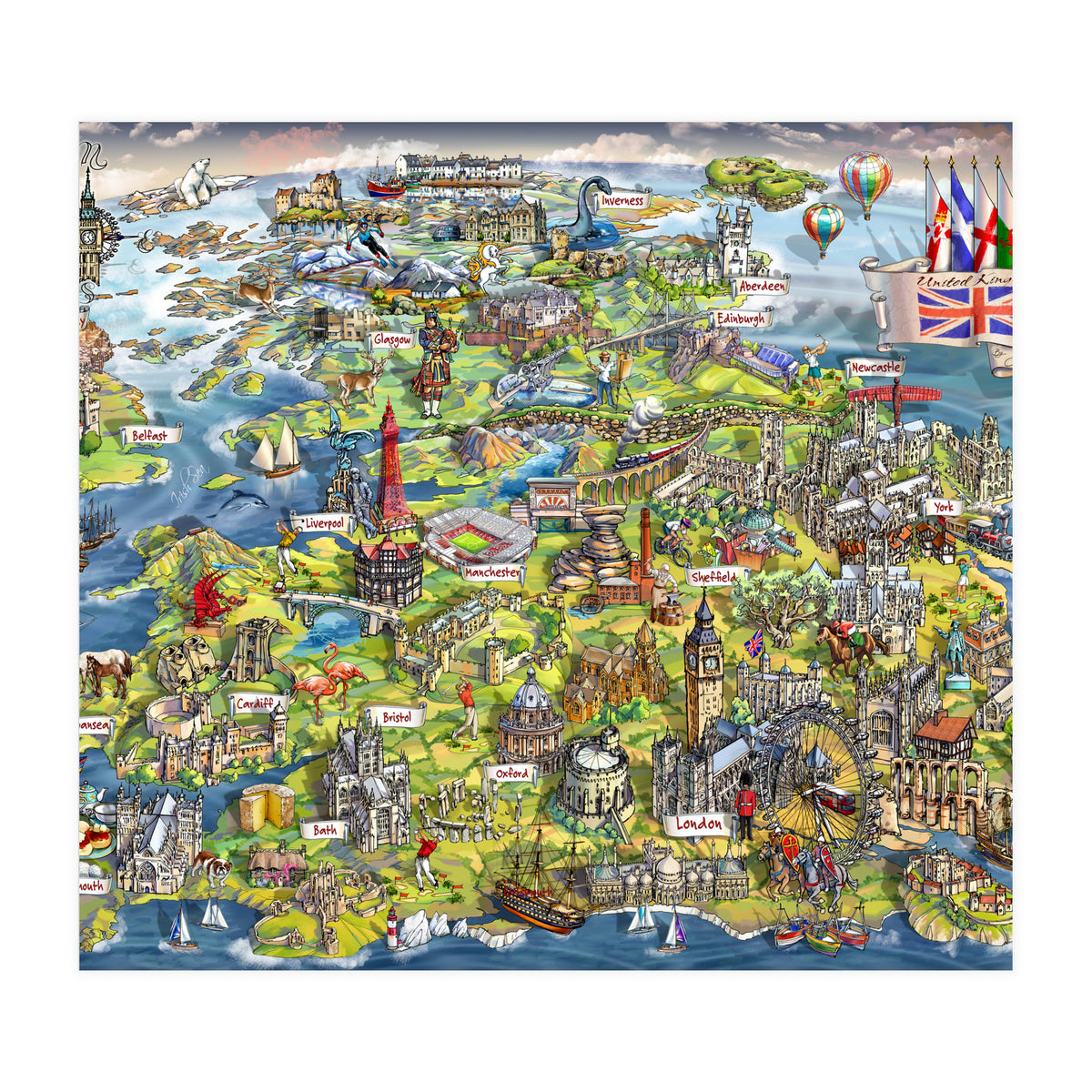 Illustrated Map Of The United Kingdom (Print Only)