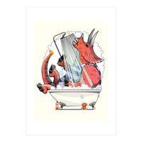 Dinosaur Triceratops in the Shower, funny bathroom humour (Print Only)