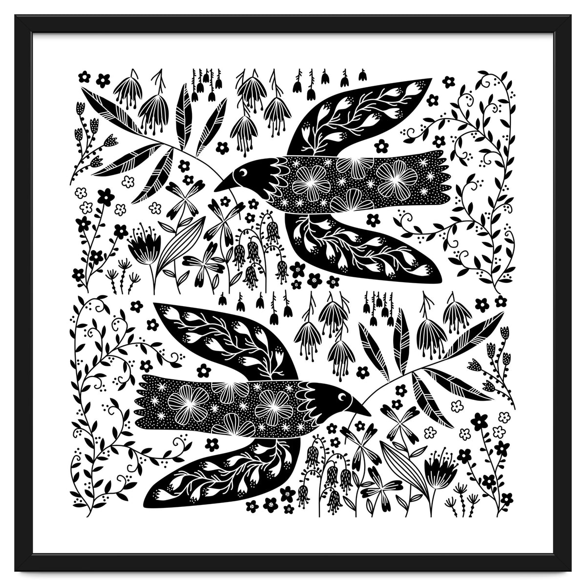 Doves And Flowers Black & White