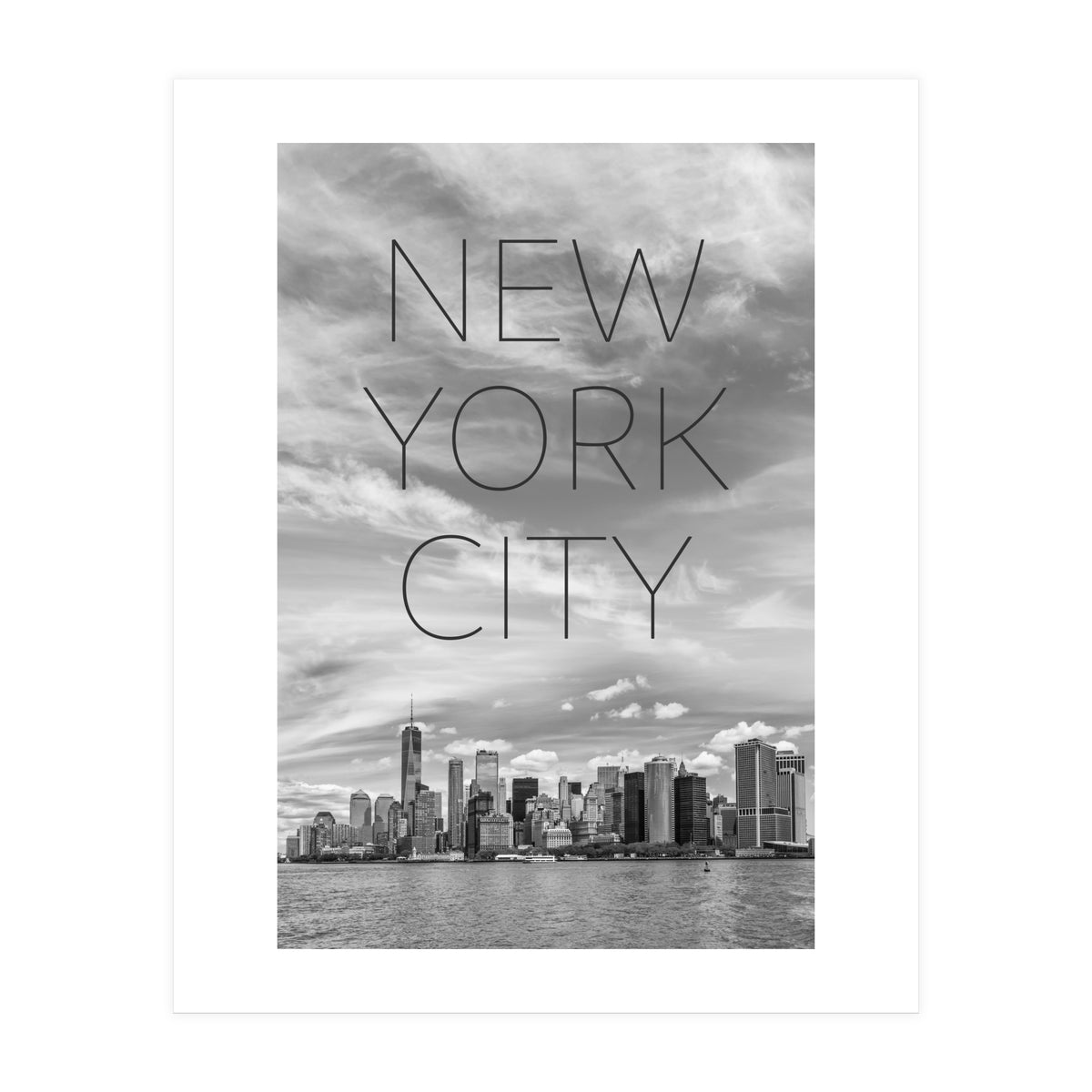 NYC Lower Manhattan & Hudson River | Text & Skyline (Print Only)
