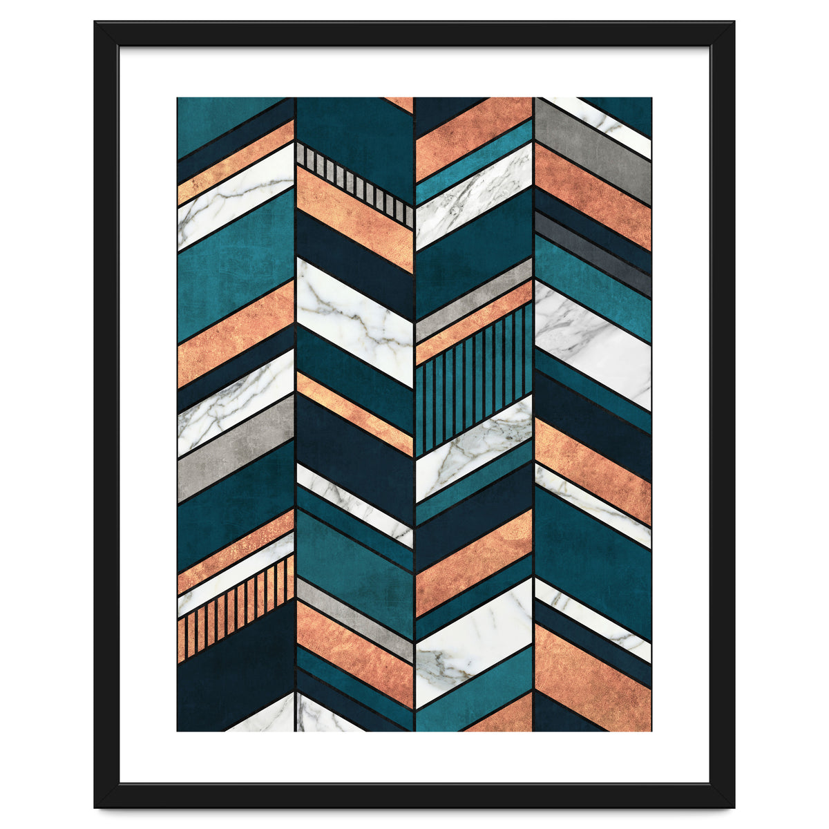 Abstract Chevron Pattern - Copper, Marble, and Blue Concrete