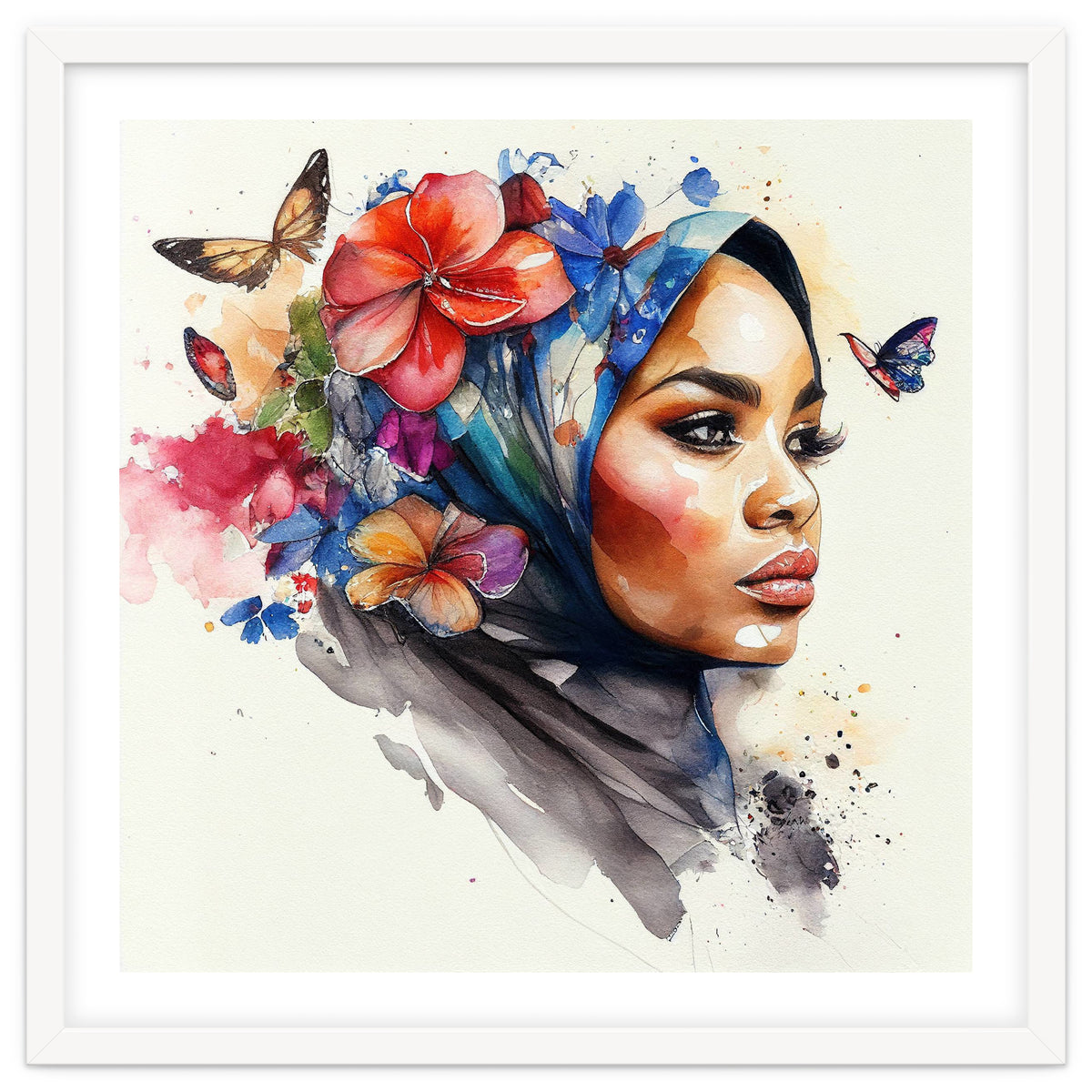 Watercolor Floral Muslim Arabian Woman #2