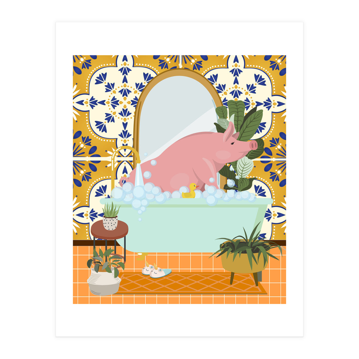 Piggie Bathing in Moroccan Style Bathroom (Print Only)