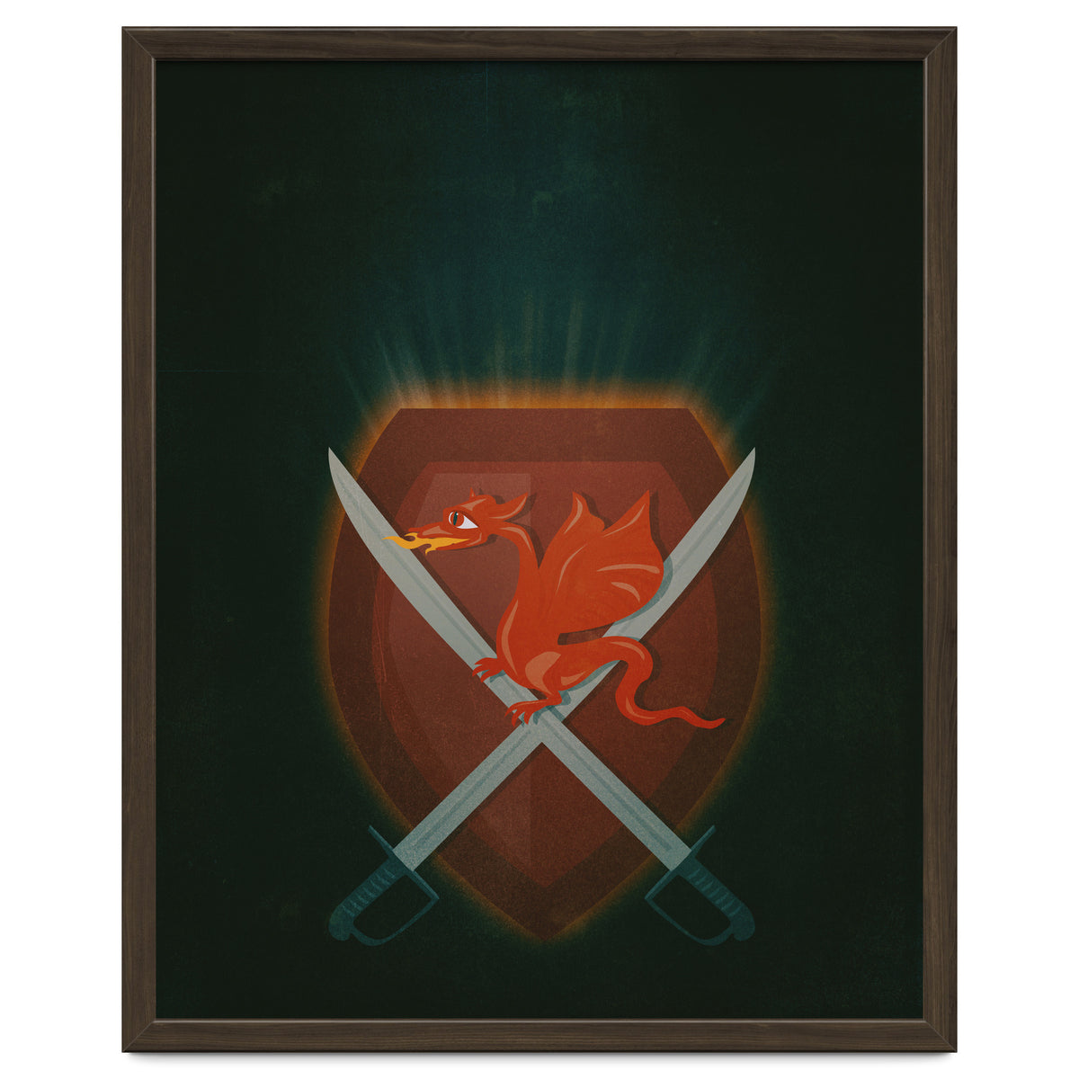 Heraldic dragon and cutlasses