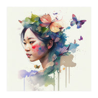 Watercolor Floral Asian Woman #7 (Print Only)