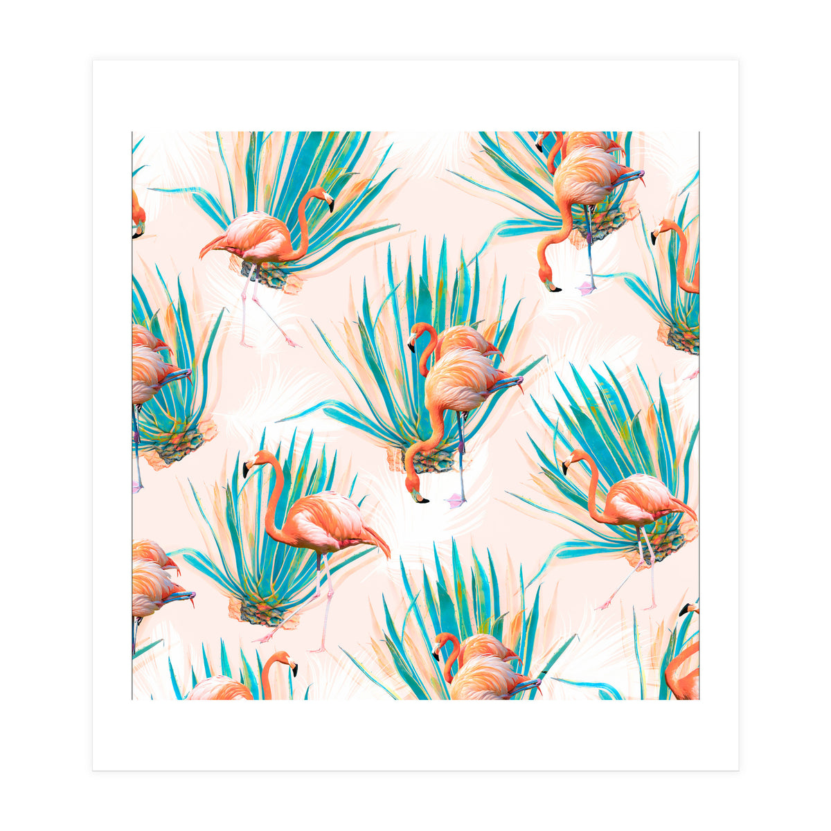 Anaglyph Flamingos with cactus (Print Only)