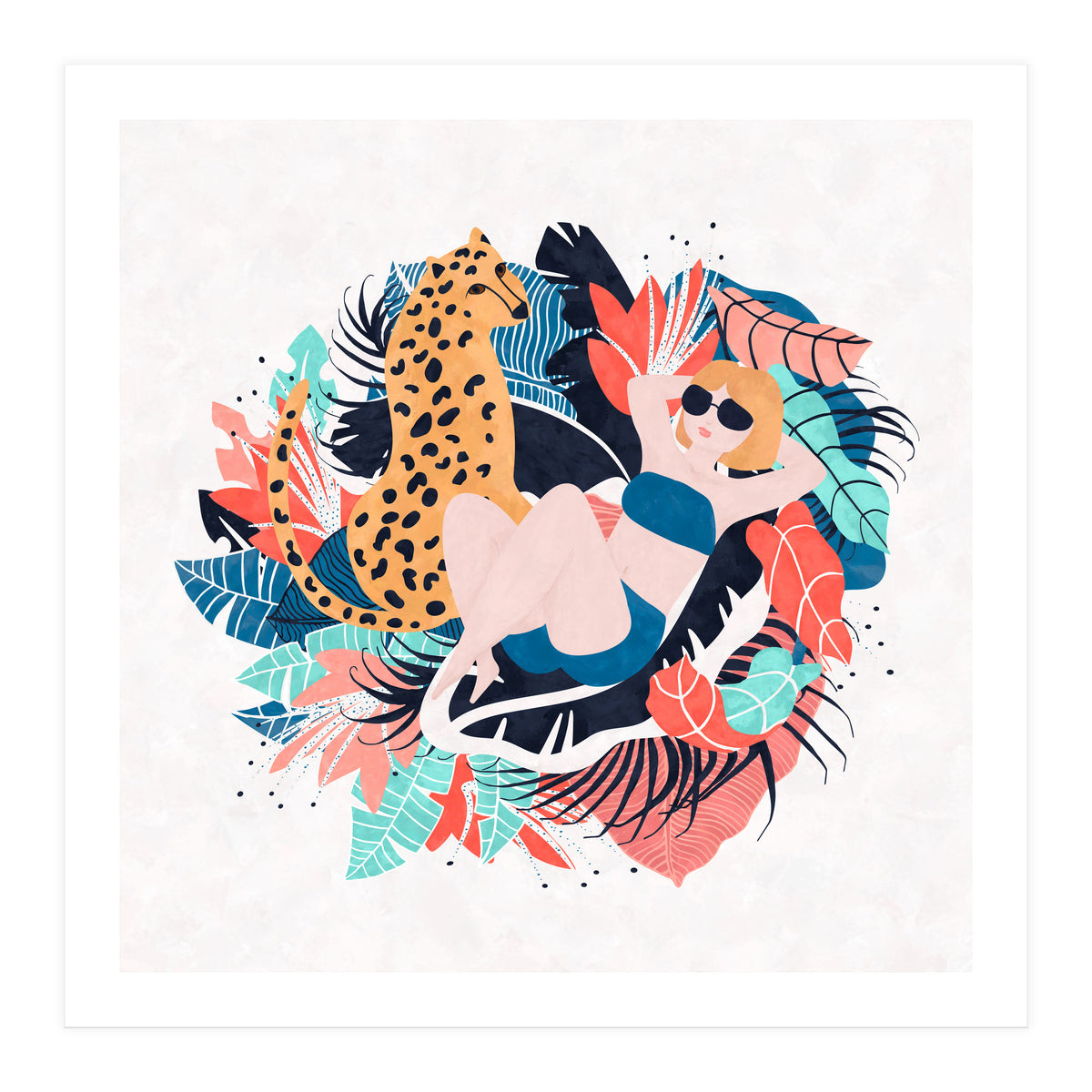 Yellow Hair Tropical Girl With Cheetah (Print Only)