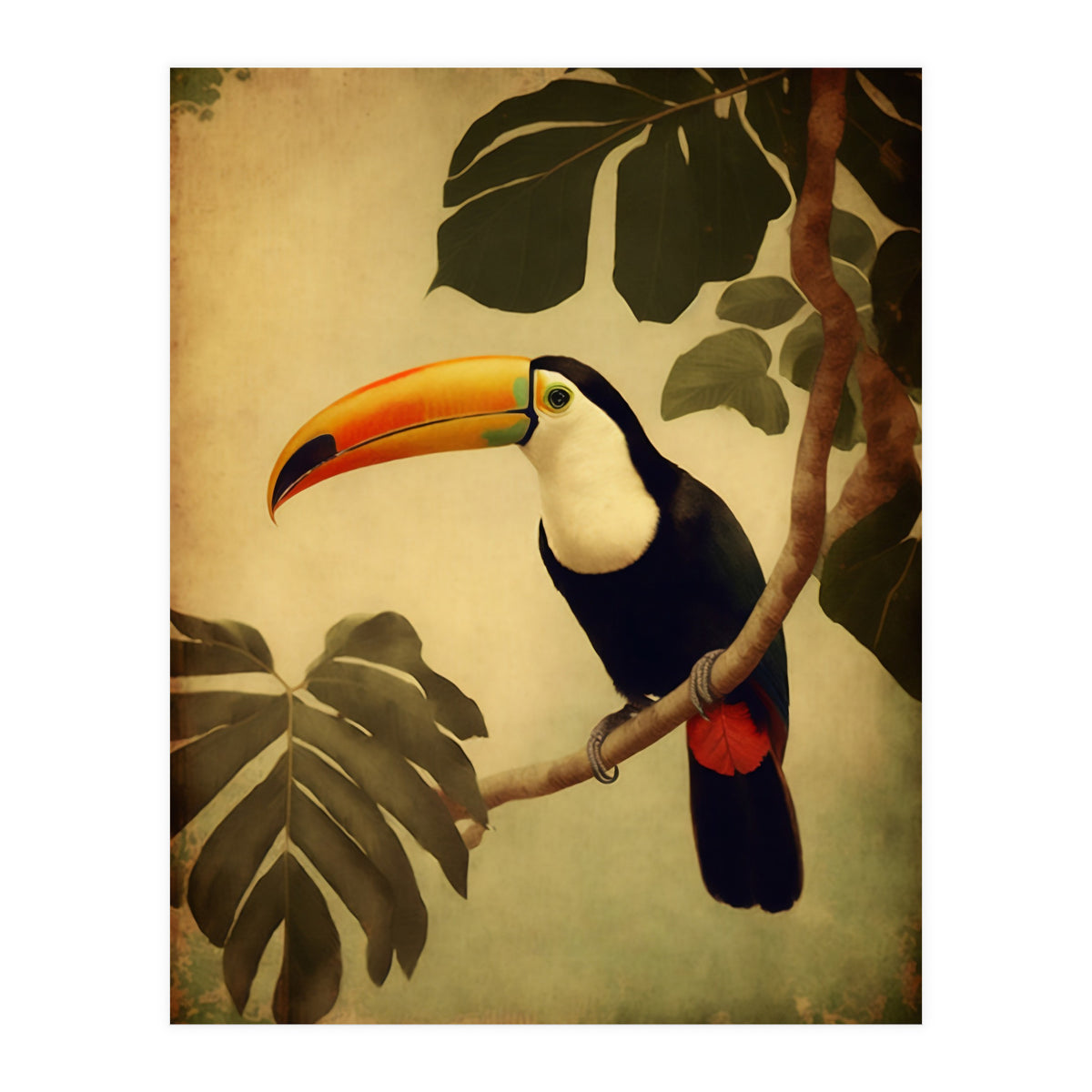 Toucan Vintage Jungle Painting (Print Only)