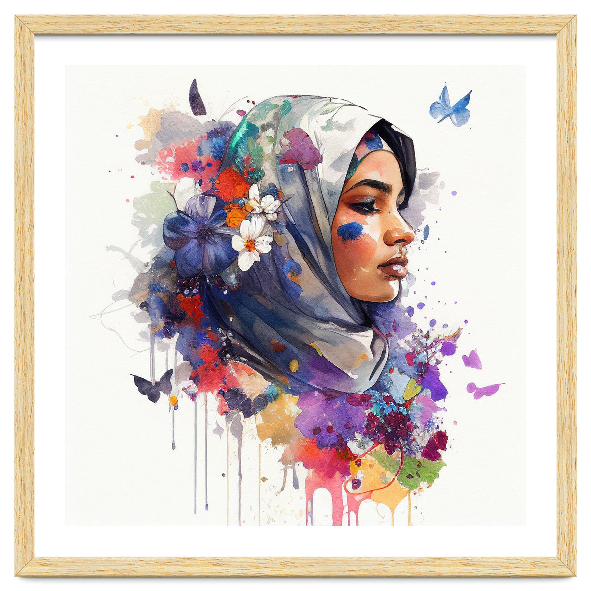 Watercolor Floral Muslim Arabian Woman #5