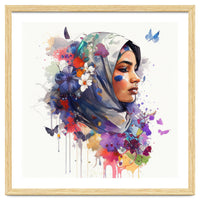 Watercolor Floral Muslim Arabian Woman #5