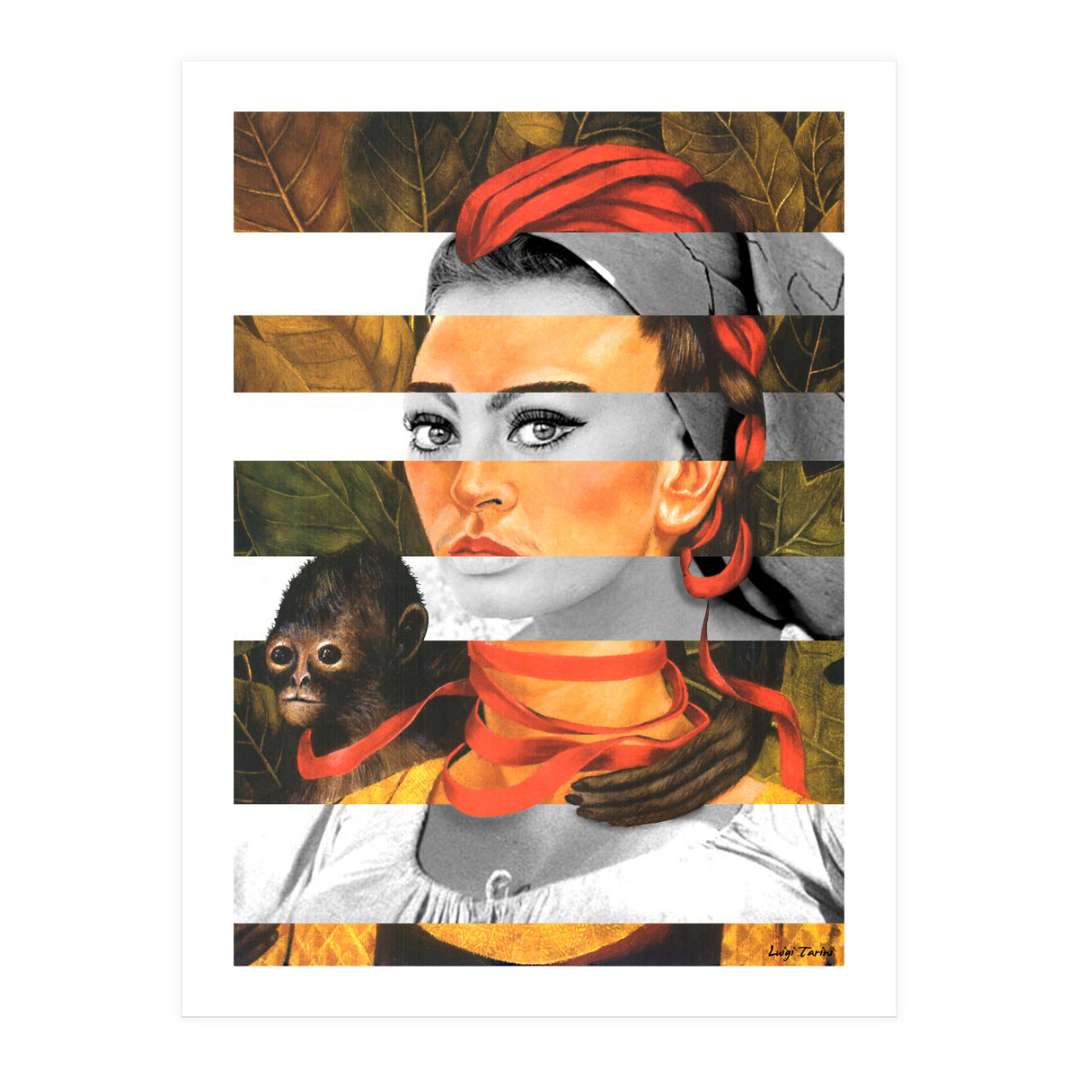 Frida Kahlo's Self Portrait with Monkey & Sophia Loren (Print Only)