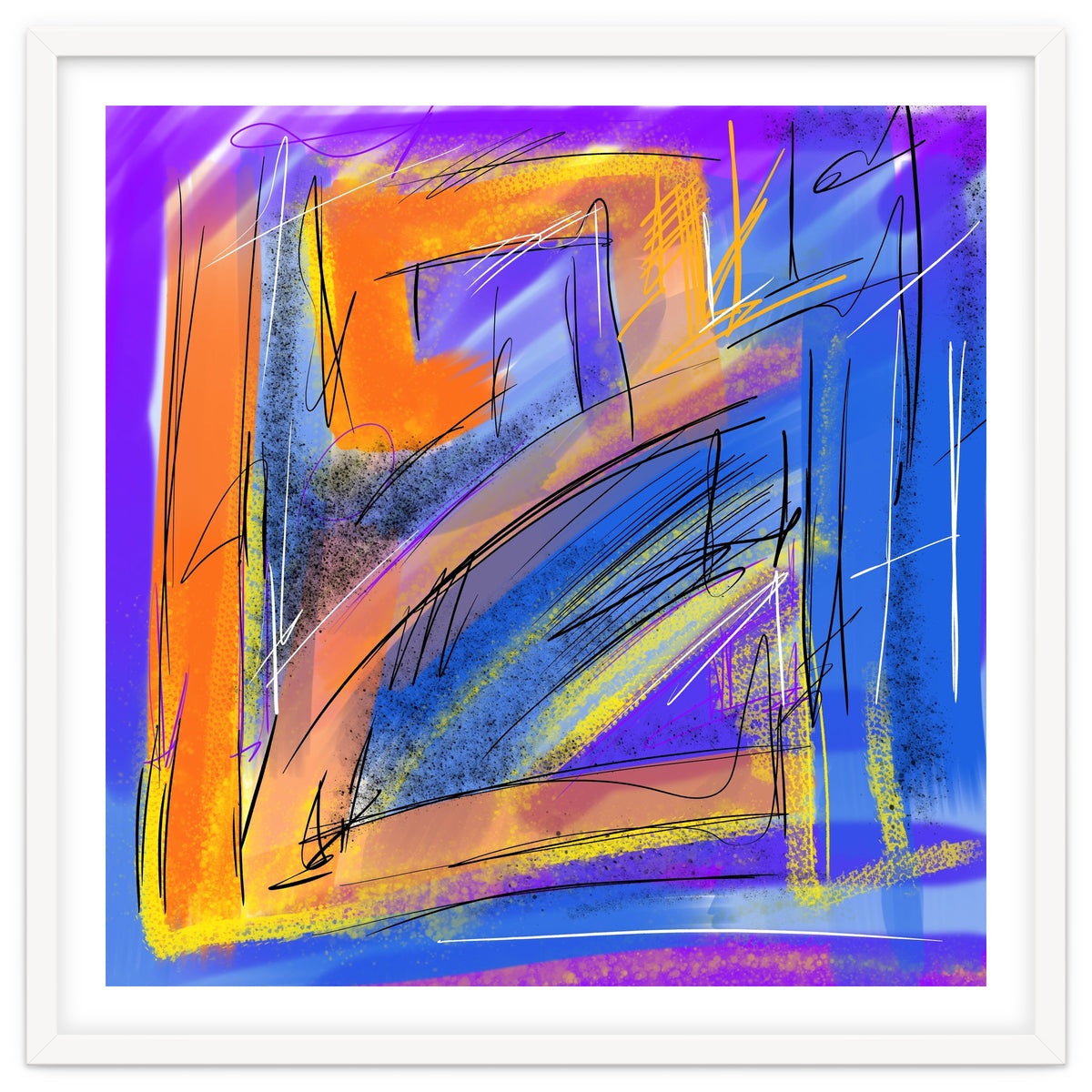 orange walking in blue