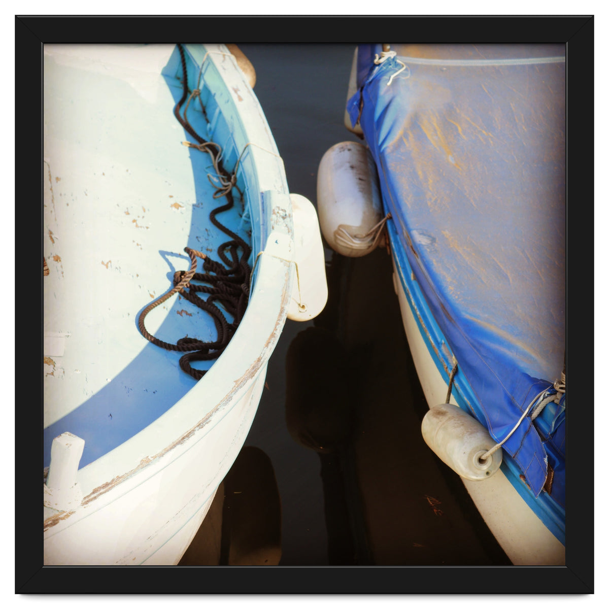 Blue and white wooden fishing boats