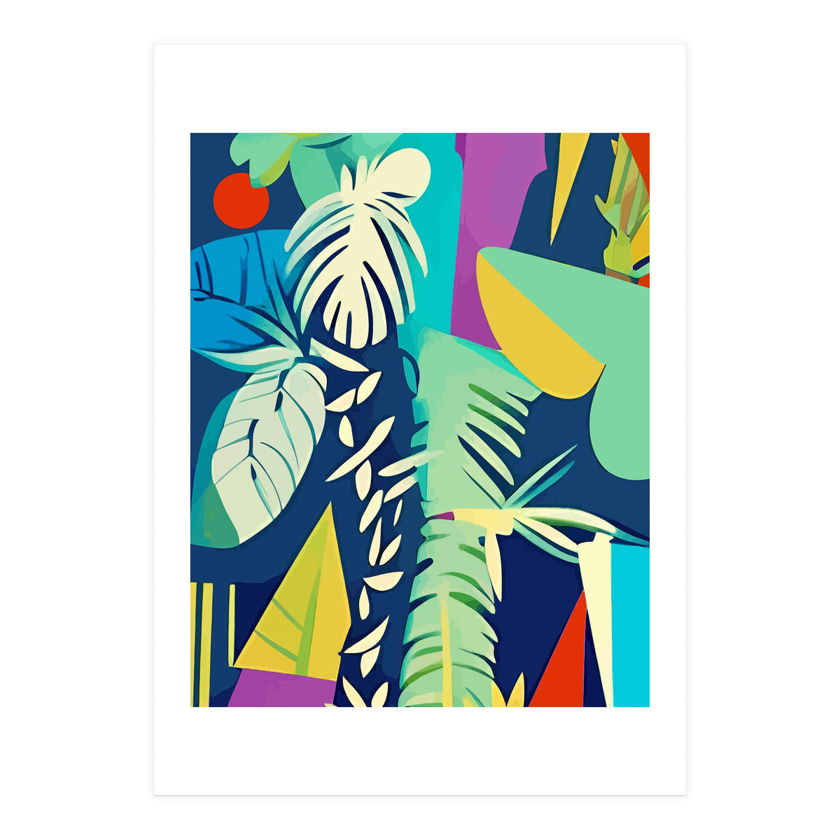 Tropical Wilderness, Abstract Botanical Jungle Plants, Pop of Color Eclectic Shapes Nature (Print Only)