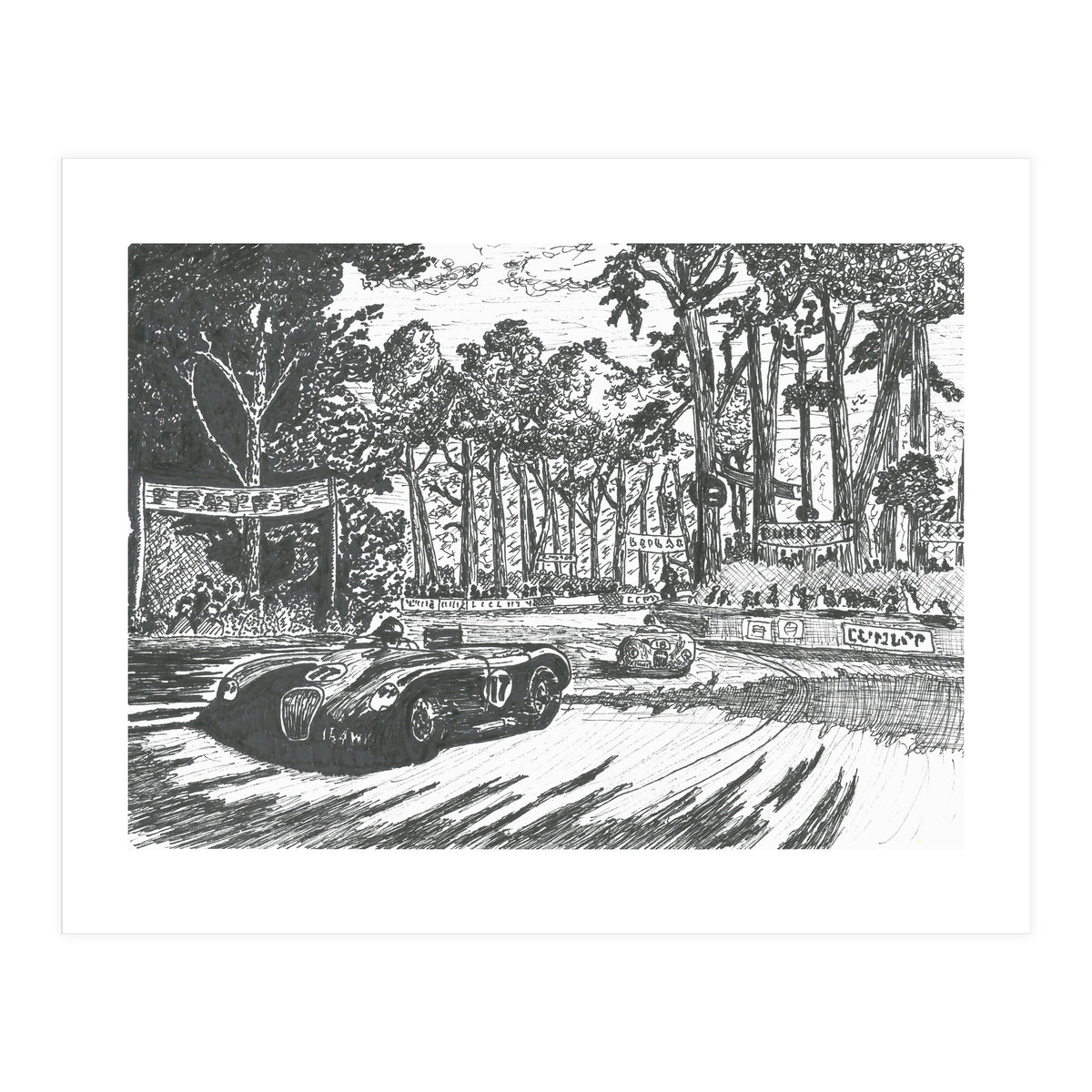 Jaguar C-Type Classic Le Mans Ink Drawing (Print Only)