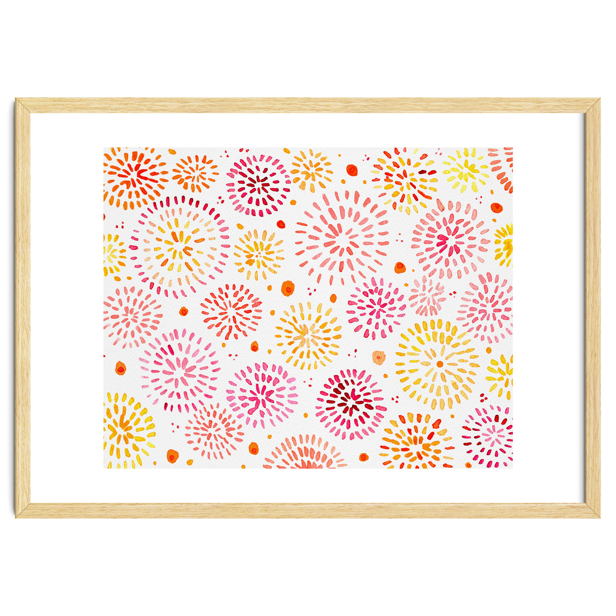 Abstract fireworks pattern in yellow and red
