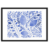 Watercolor branches and leaves - blue