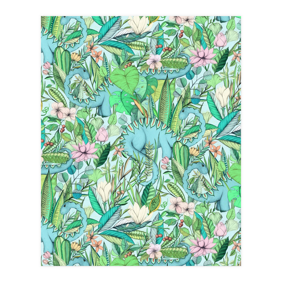 Improbable Botanical with Dinosaurs - soft pastels (Print Only)