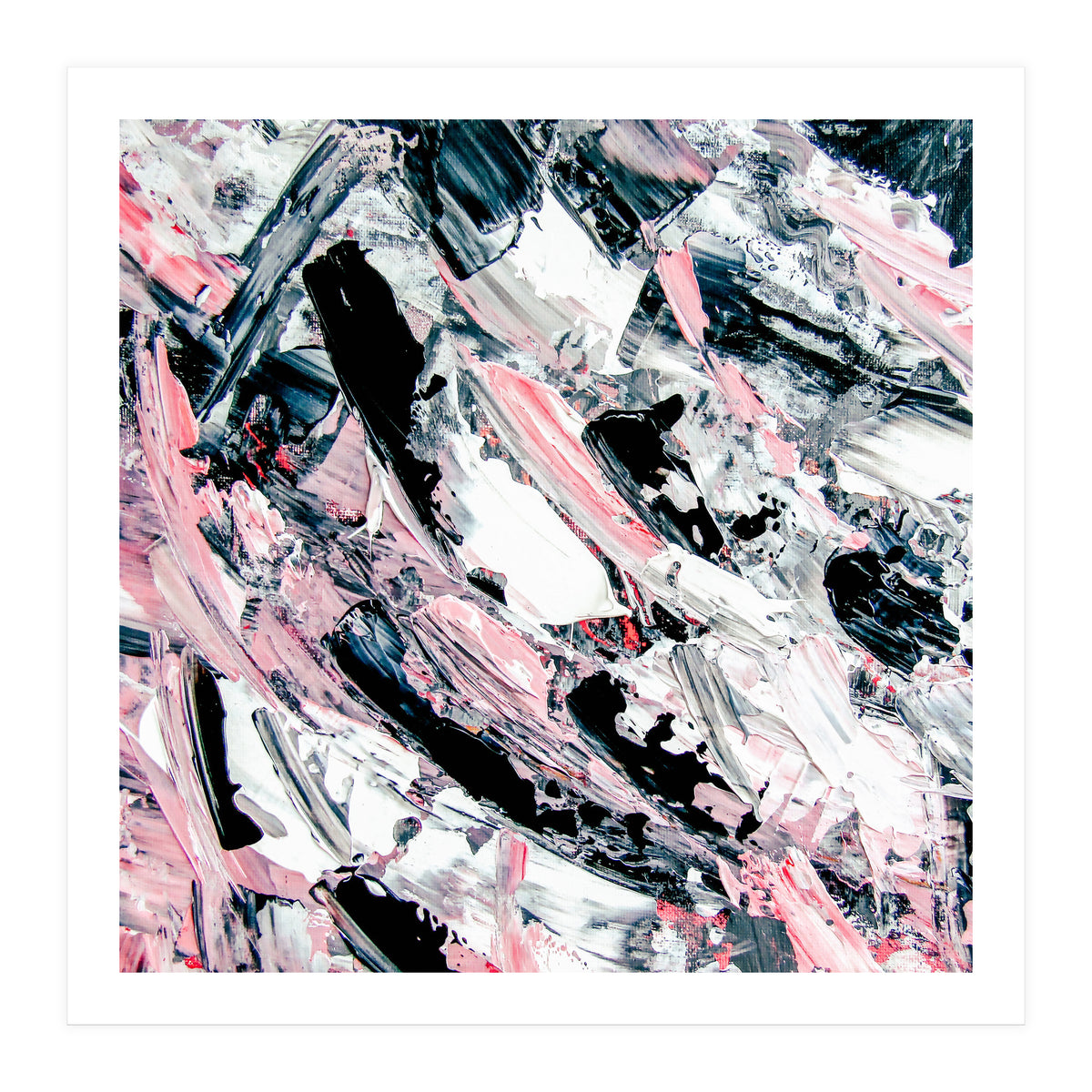 Modern Abstract Pastel Pink Black White Grey Acrylic Brushstrokes (Print Only)
