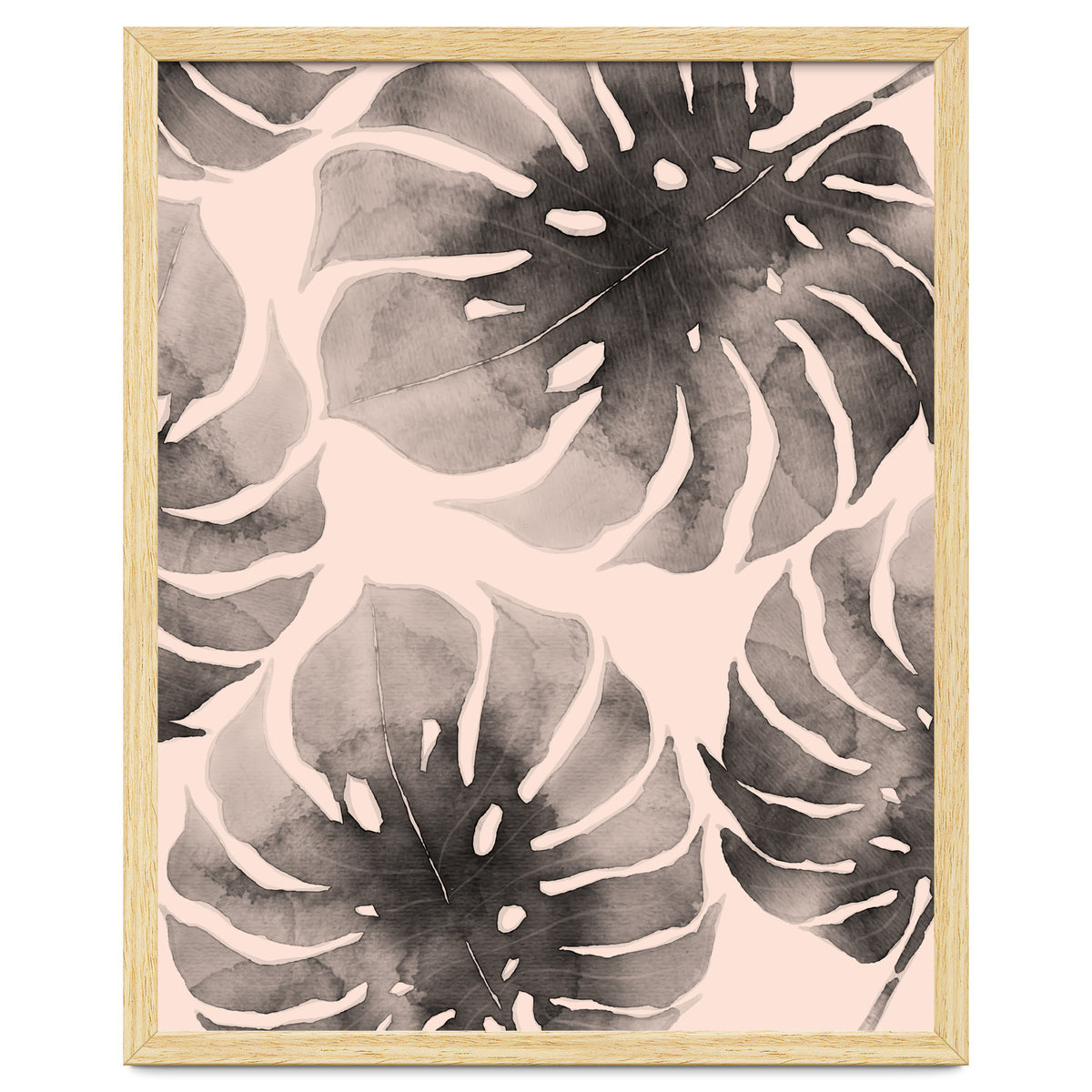 Monstera pink and gray watercolor