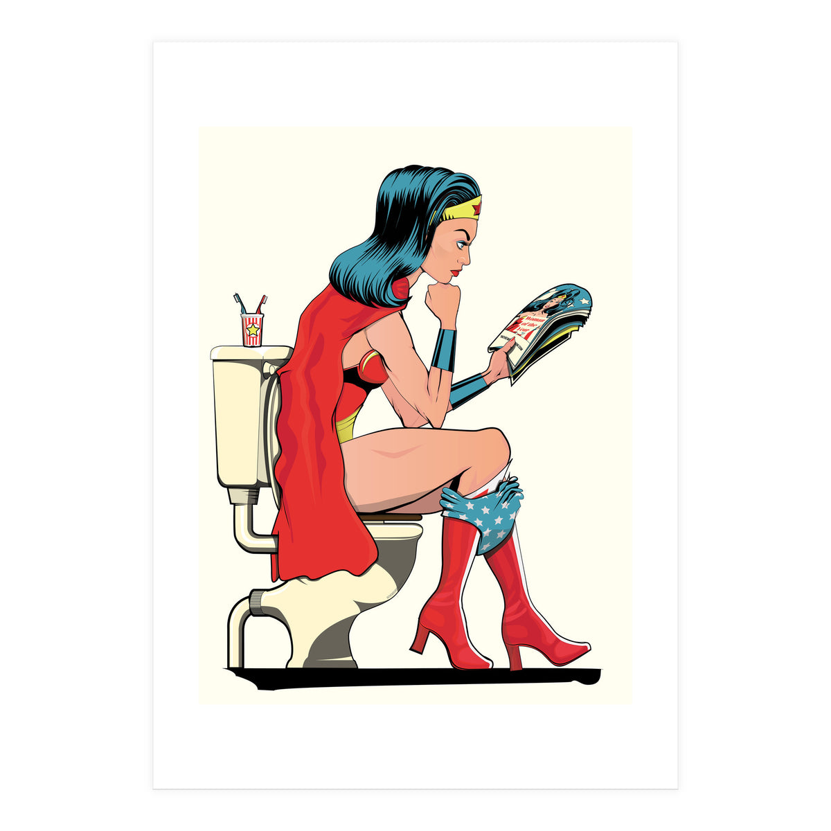 Wonder Woman on the Toilet, funny Bathroom Humour (Print Only)