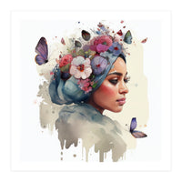 Watercolor Floral Muslim Woman #1 (Print Only)