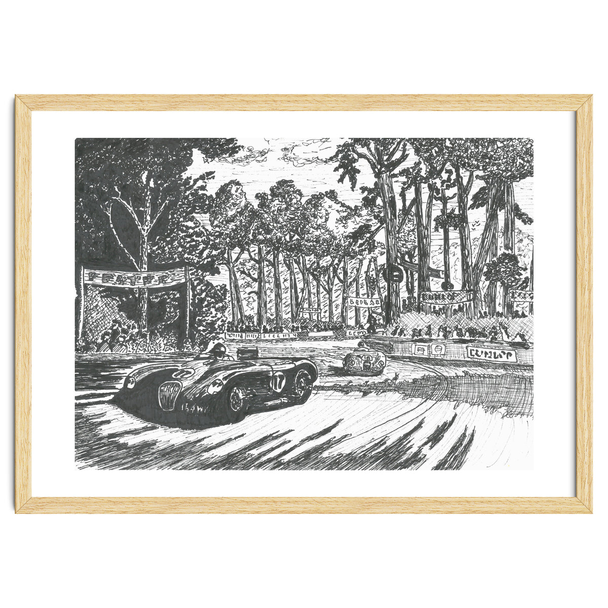 Jaguar C-Type Classic Le Mans Ink Drawing