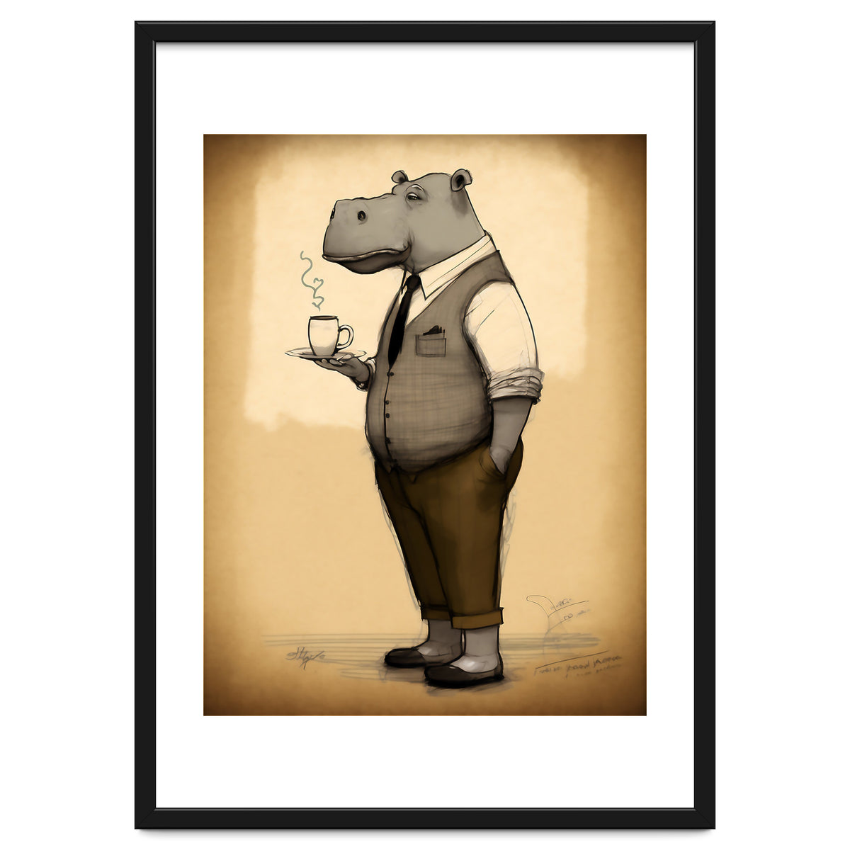 Hippo Hipster Fashion Sketch