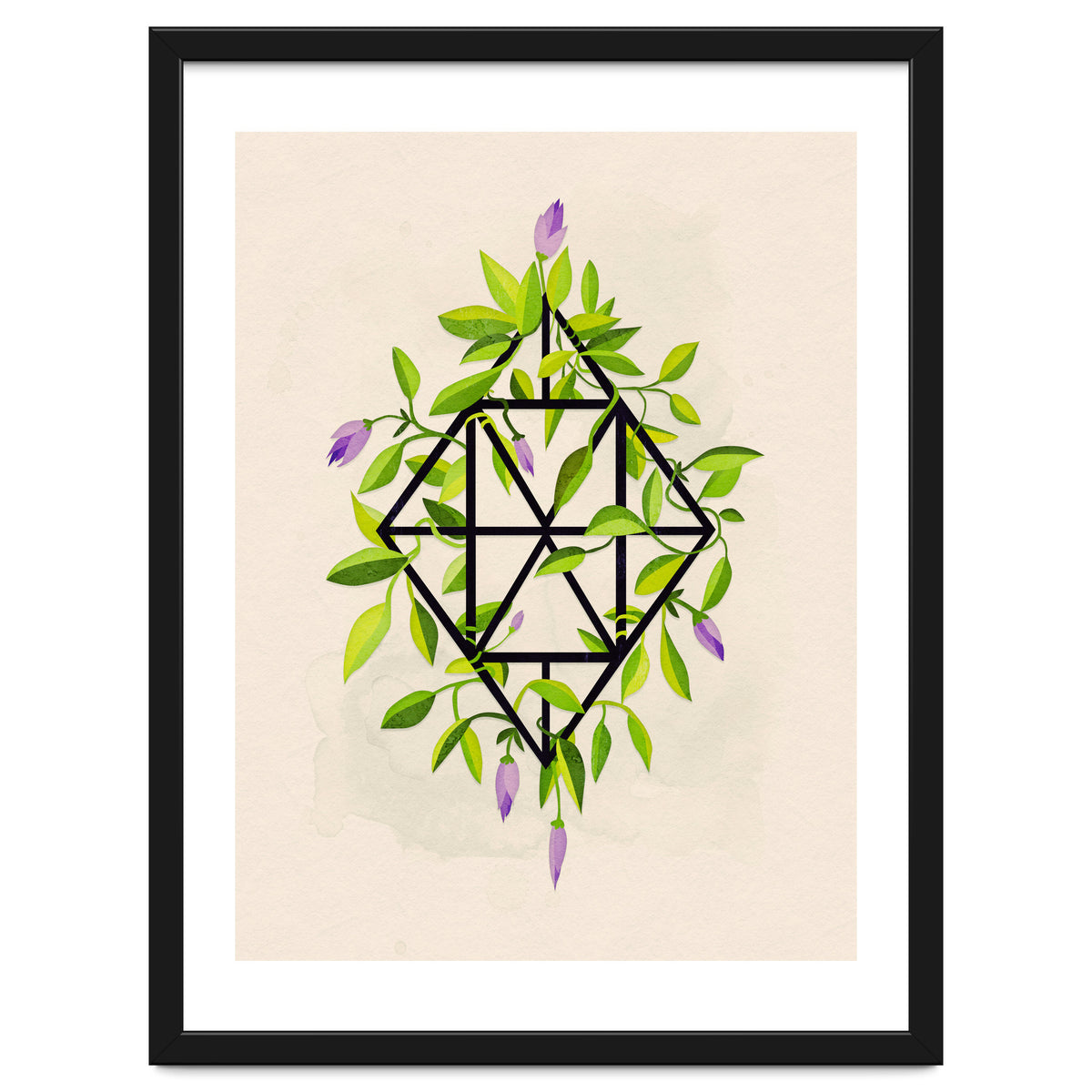 Geometric frame with leaves and flowers