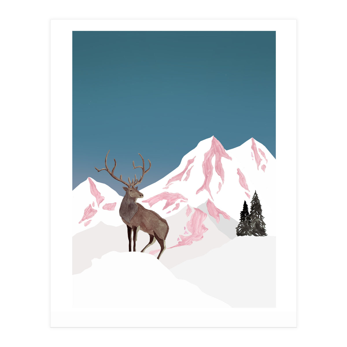 Mountain Love Winter Stag (Print Only)
