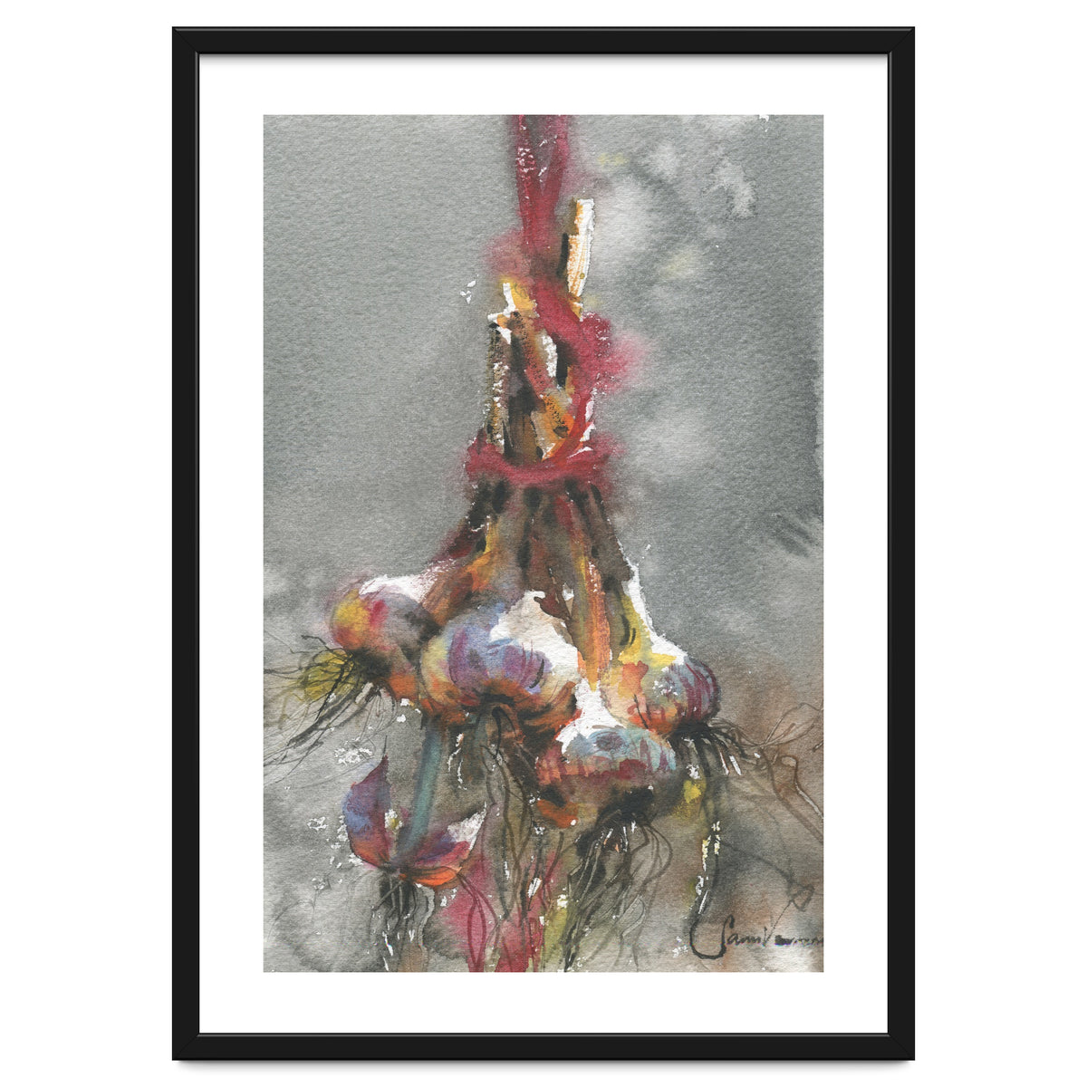 Garlic still life watercolor painting