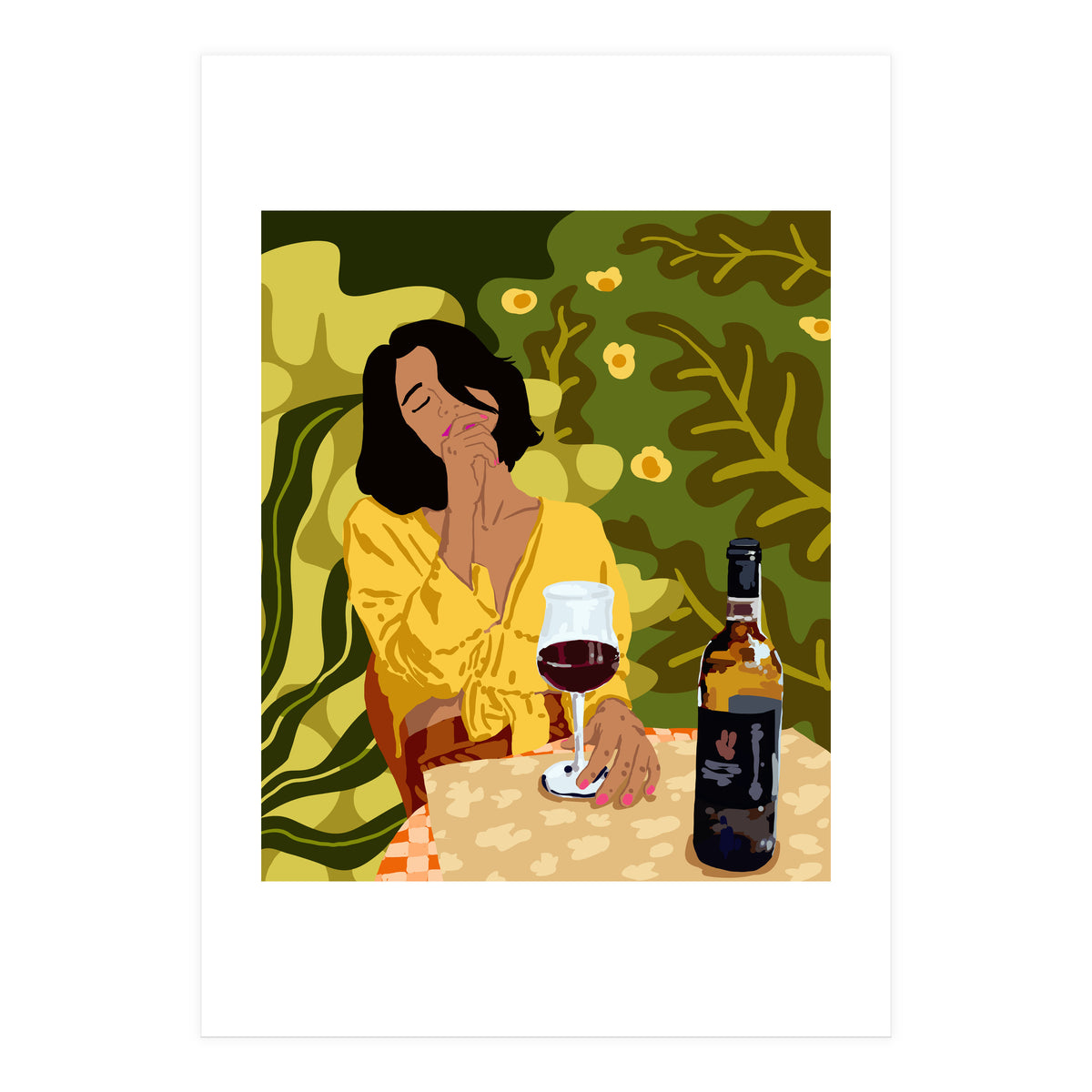 Wine is the answer.What was the question? Drinks Vacation Travel Modern Bohemian Black Woman Fashion  (Print Only)