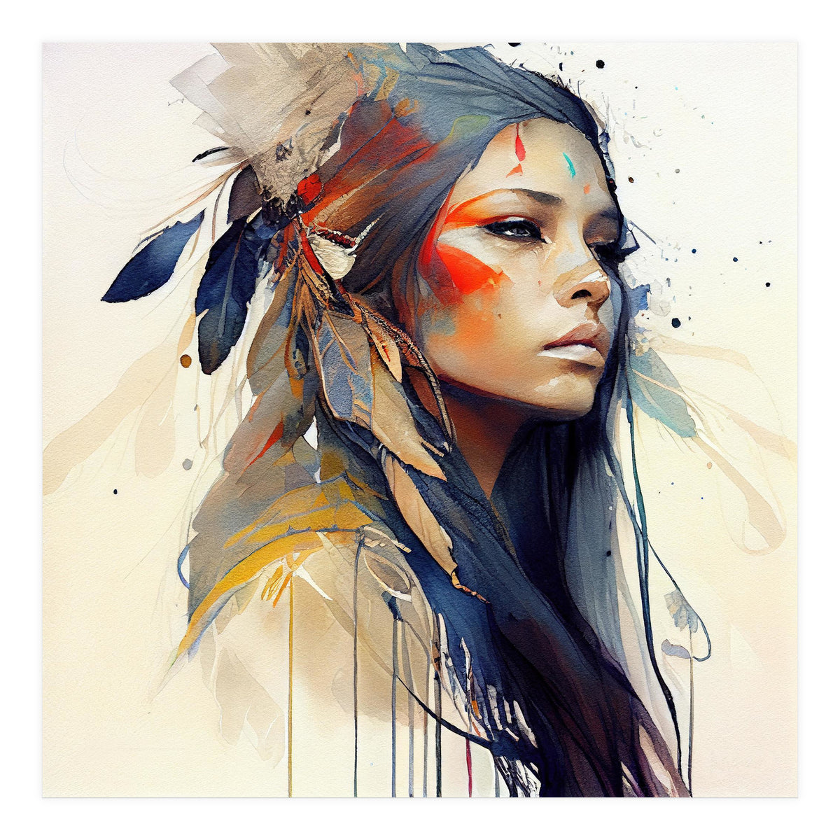 Watercolor Floral Indian Native Woman #13 (Print Only)