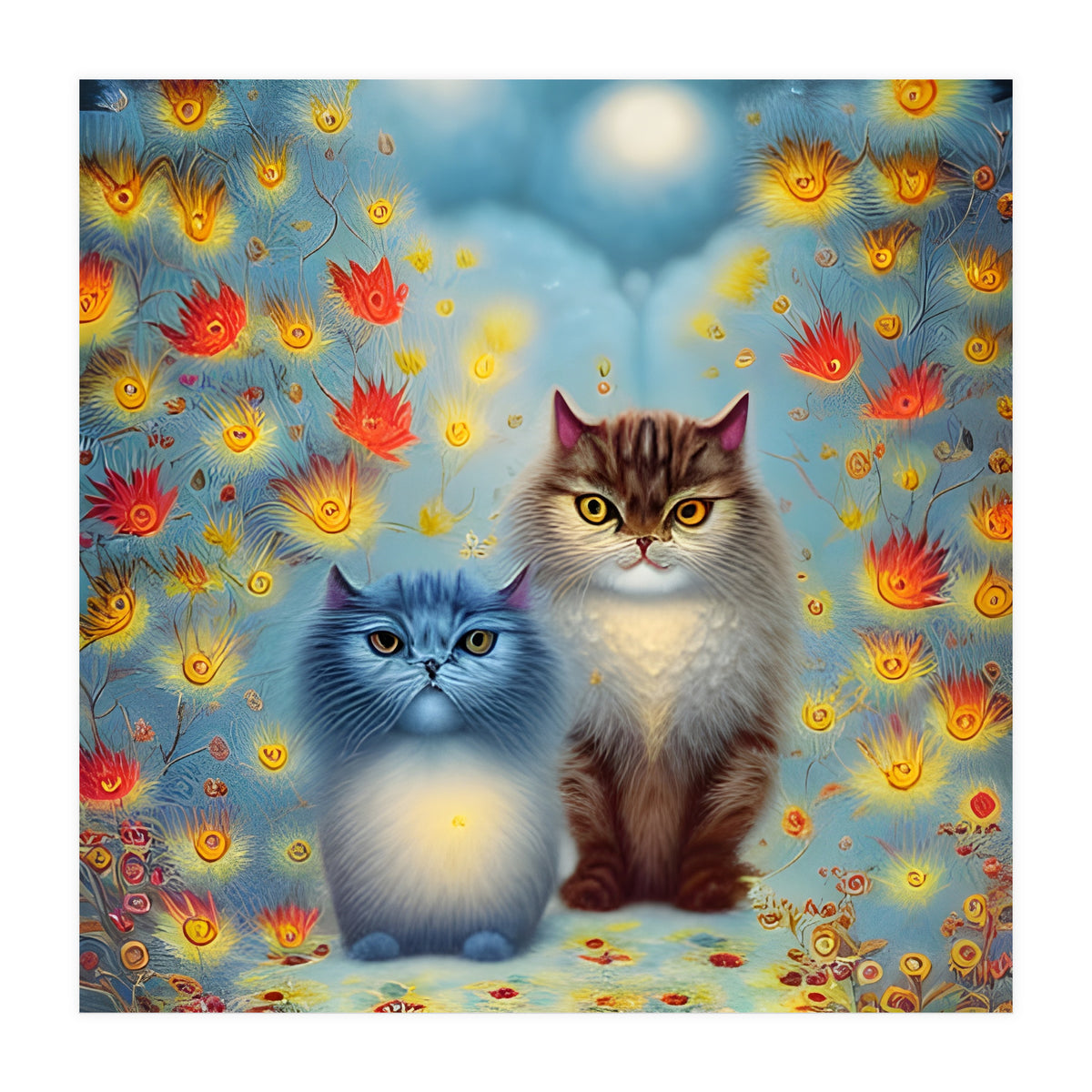 Two Paws Think Alike - Cat Couple in Autumn (Print Only)