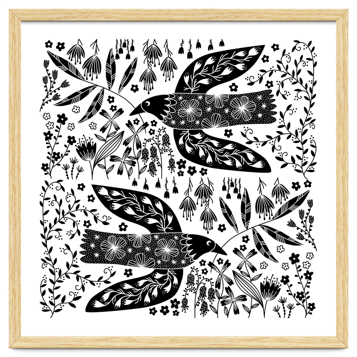 Doves And Flowers Black & White