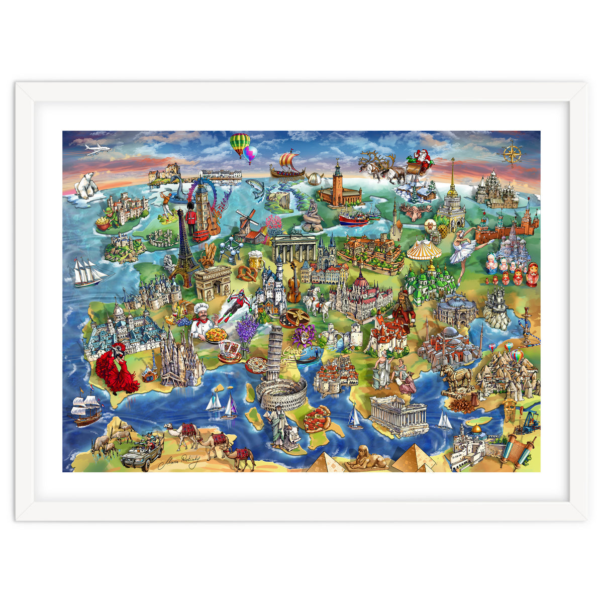 European World Wonders Illustrated Map