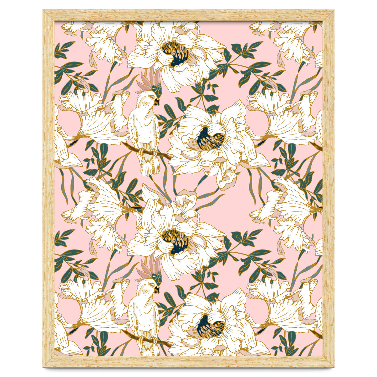 Exotic birds on flowers