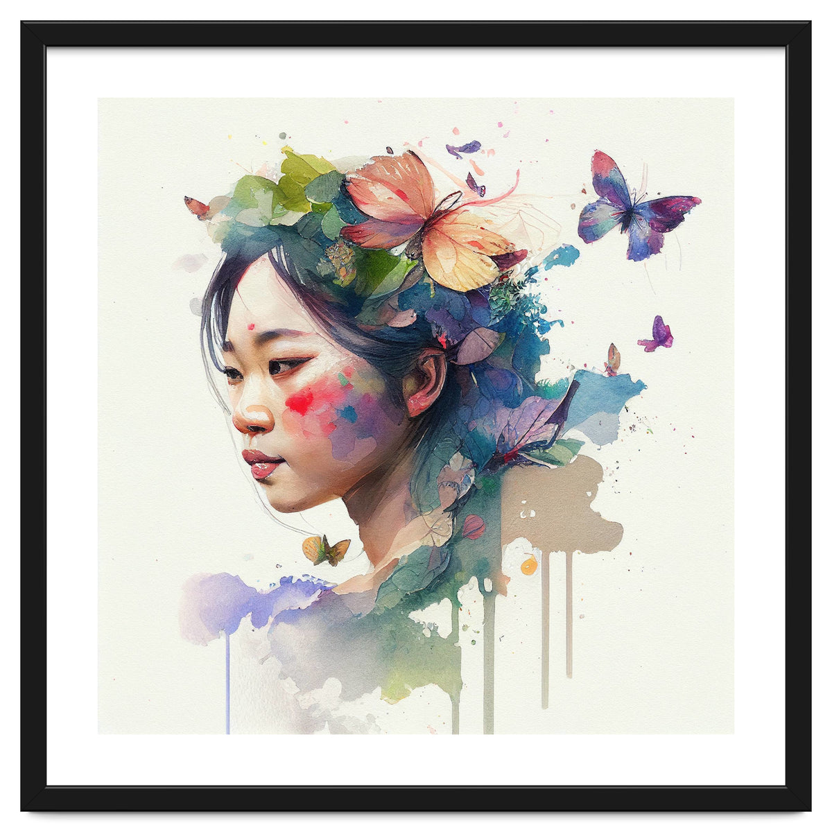 Watercolor Floral Asian Woman #7