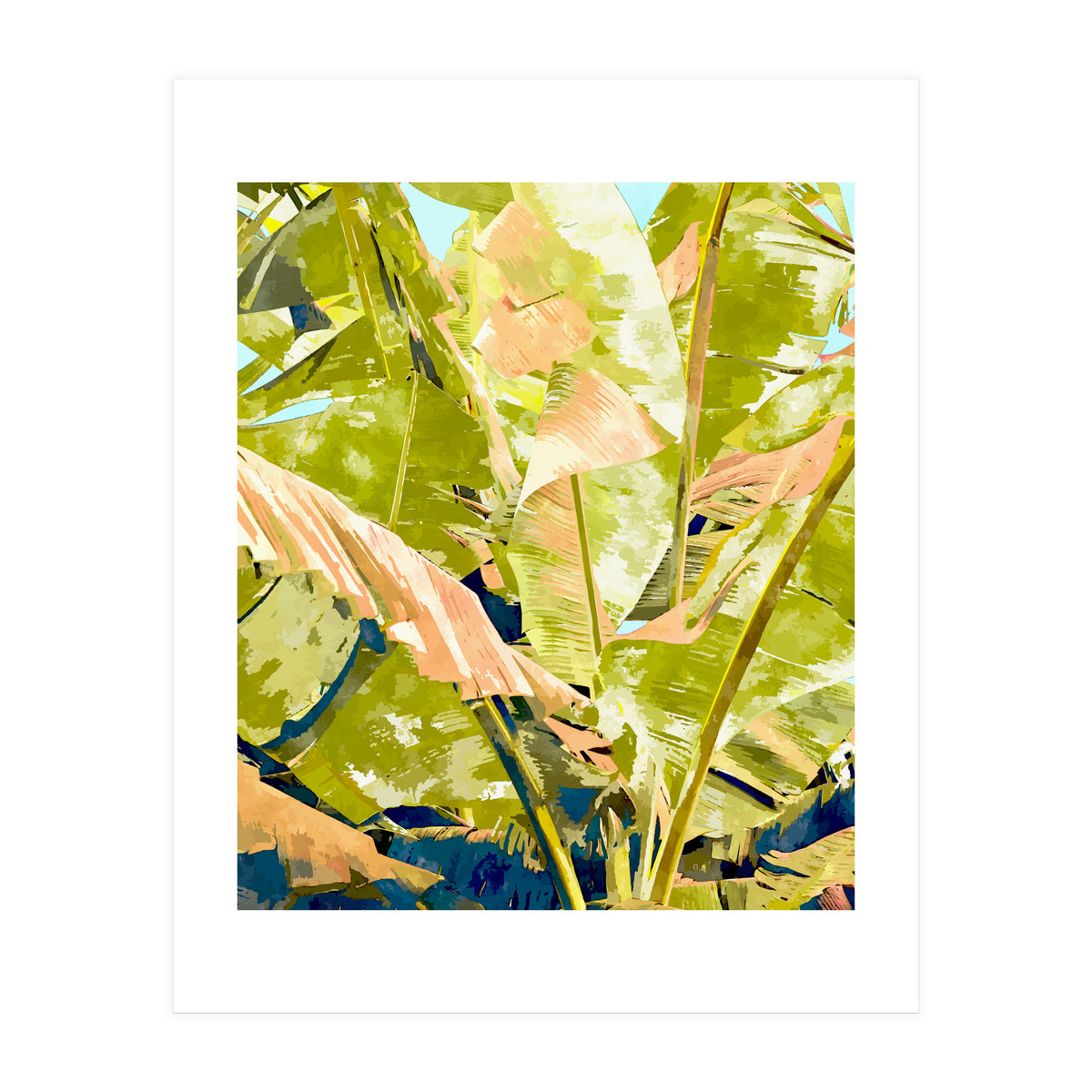 Blush Banana Tree, Tropical Banana Leaves Painting (Print Only)