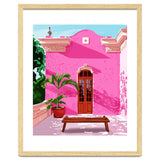 Pink Building Architecture | Pop Art Travel House Painting | Modern Bohemian Décor Spain Palace thumbnail
