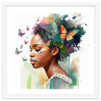 Watercolor Butterfly African Woman #3