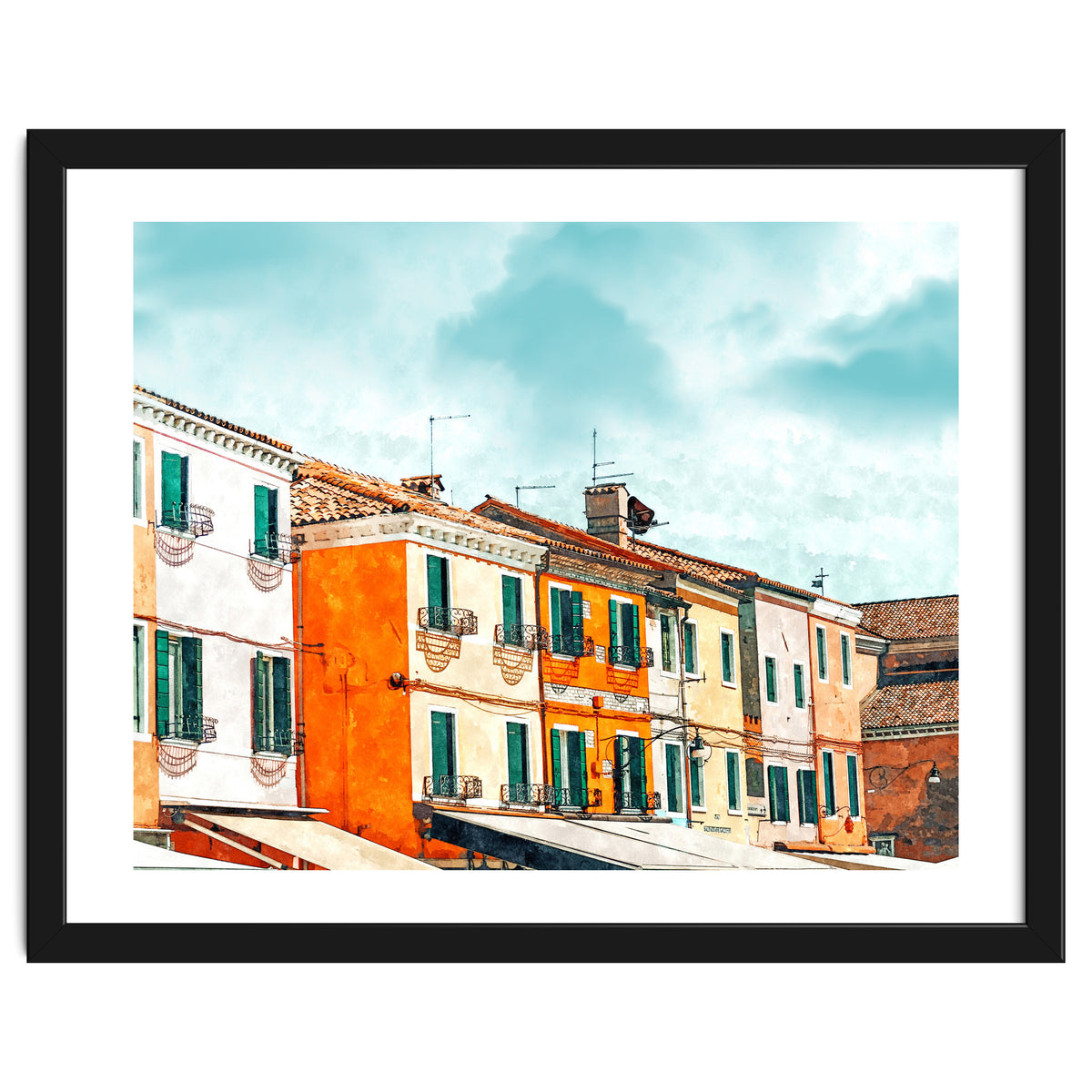 Burano Island | Colorful Patel Architecture Building | Watercolor Travel Painting